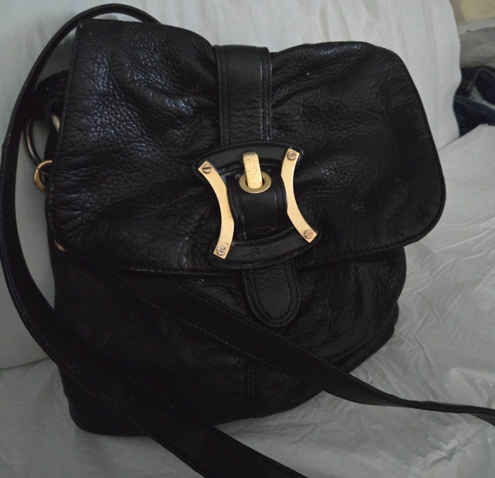 B. MAKOWSKY Black Leather Crossbody Bag with Gold-Tone Hardware
